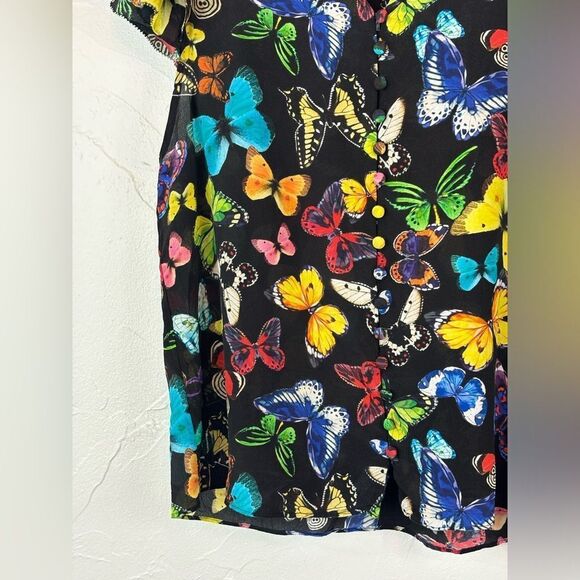 ALICE + OLIVIA Butterfly Print Silk Flutter Sleeve Top Blouse Colorful Rainbow - Picture 12 of 16